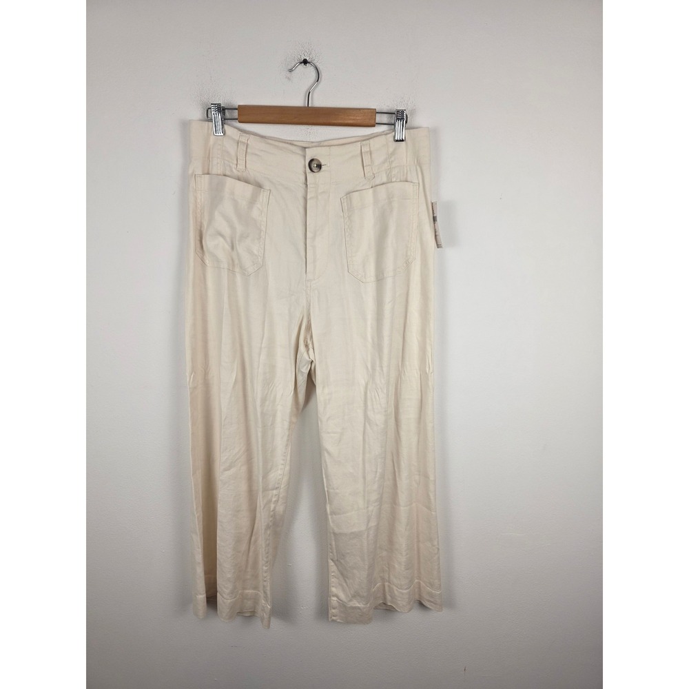 Maeve Anthropologie Colette Wide Leg Pants White Linen Blend 31P Petite NEW